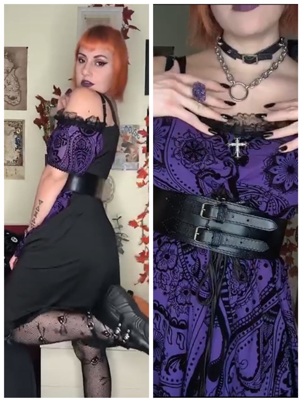 Rosegal Off Shoulder Black Purple Gothic Flowy Medieval Halloween Midi Dress 4X - Picture 9 of 16